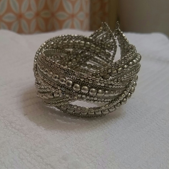 Patina Jewelry - Silver beaded braided slip on bracelet